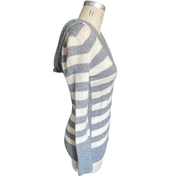 Joie for Bloomingdales 100% Cashmere Gray & White Stripe Hooded Sweater Small - Picture 2 of 6